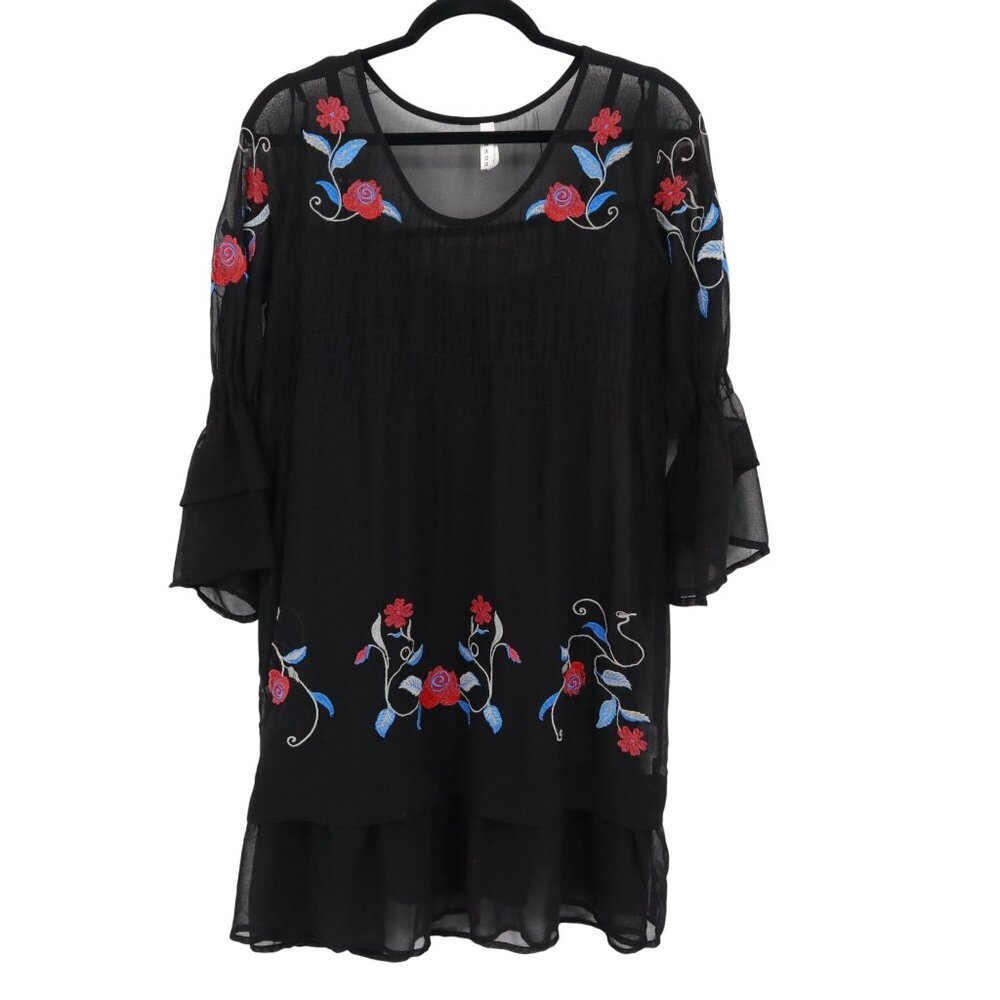 Roper Embroidered Dress Womens Small Black Boho Whimsigoth Fairy Grunge Flowy